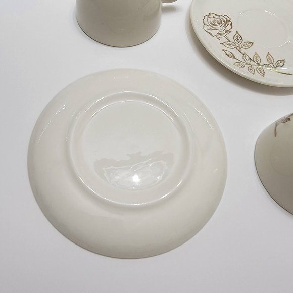 SCIO Ceramic Tea Cup Coffee Cup and Saucer Set of 2 White w Golden Rose Design - Picture 8 of 8